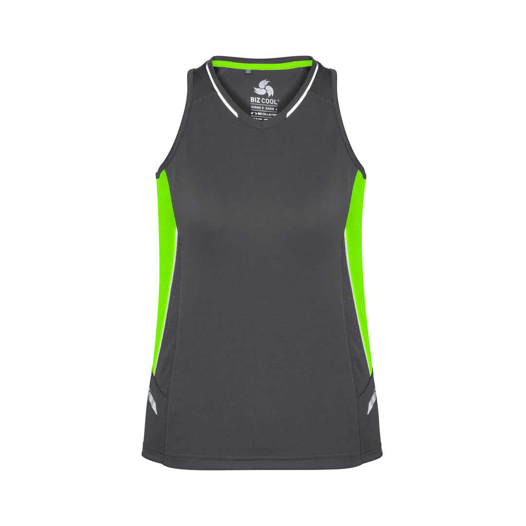 Biz Collection The Renegade Singlet | Ladies Grey/Lime/Silver Shirts & Tops
