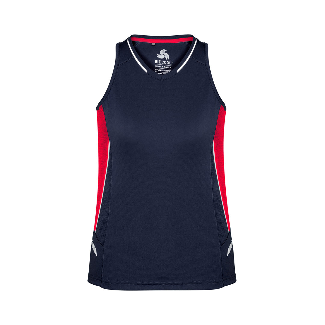 Biz Collection The Renegade Singlet | Ladies Navy/Red/Silver Shirts & Tops