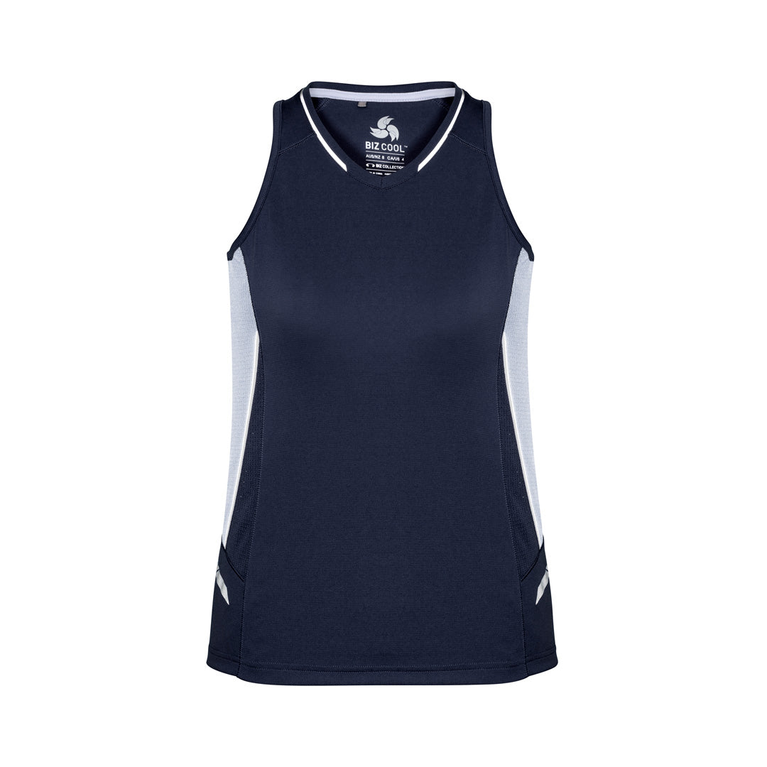 Biz Collection The Renegade Singlet | Ladies Navy/White/Silver Shirts & Tops