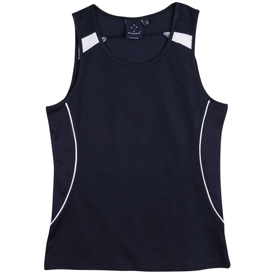 Winning Spirit The Legend Singlet | Ladies Navy/White Shirts & Tops