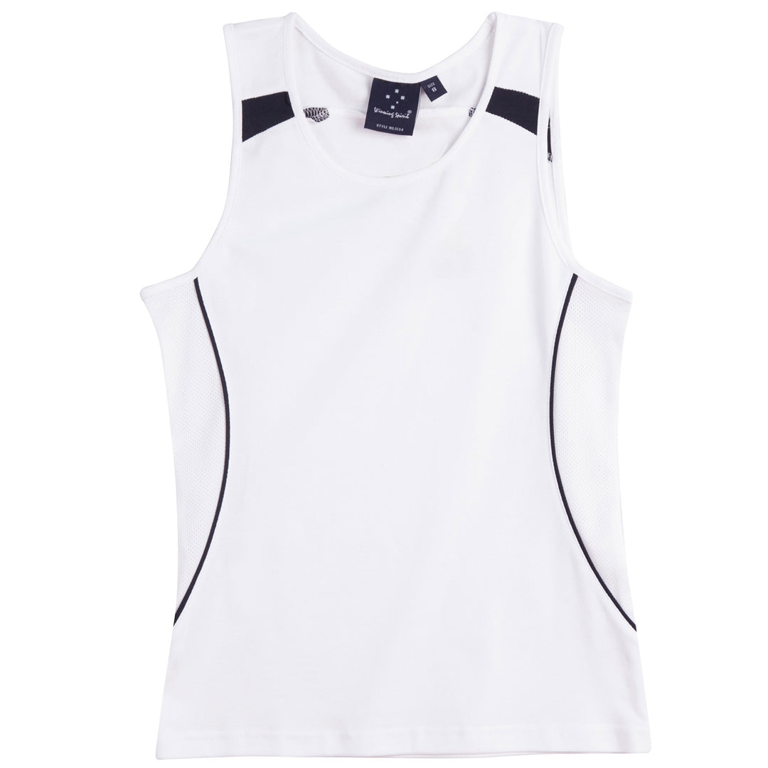 Winning Spirit The Legend Singlet | Ladies White/Navy Shirts & Tops