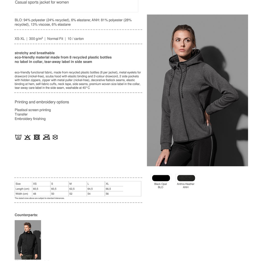 Stedman The Recycled Scuba Jacket | Ladies Hoodie