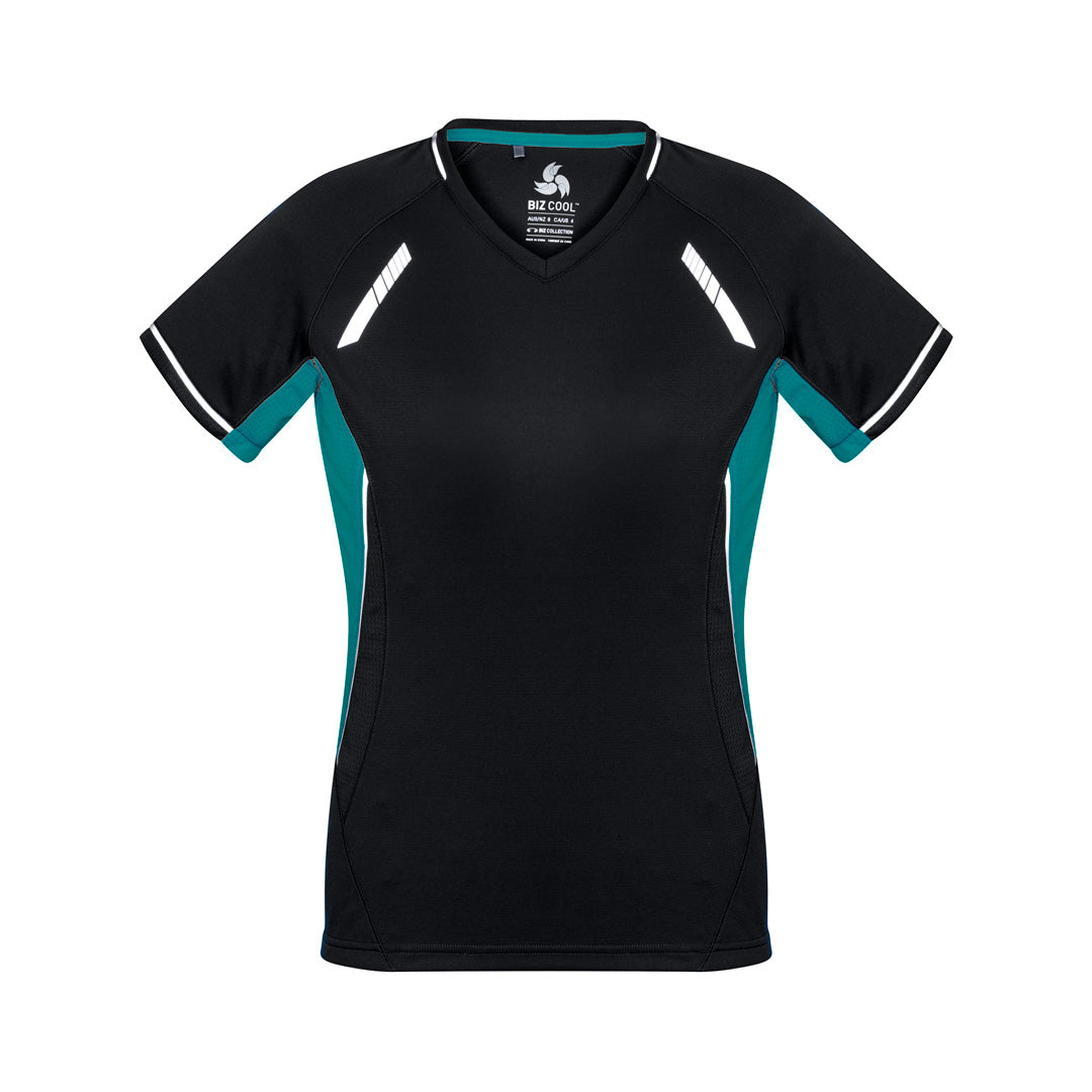 Biz Collection The Renegade Tee | Ladies | Short Sleeve Black/Teal/Silver Shirts & Tops