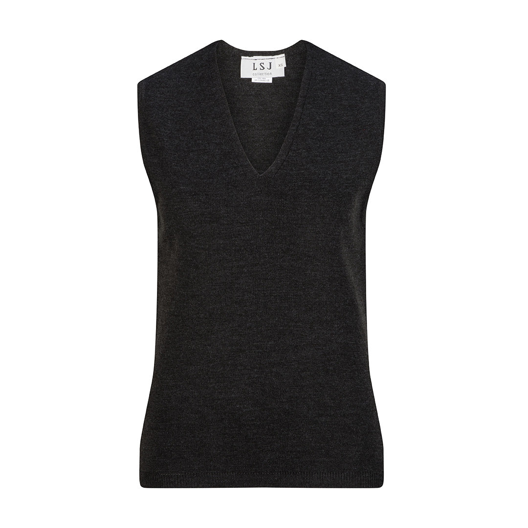 LSJ Collection The V Neck Vest | Ladies Charcoal Outerwear