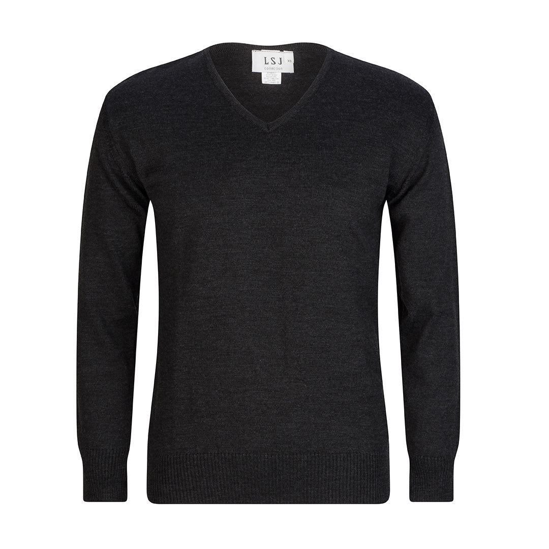 LSJ Collection The V Neck Wool Jumper | Mens Charcoal Outerwear