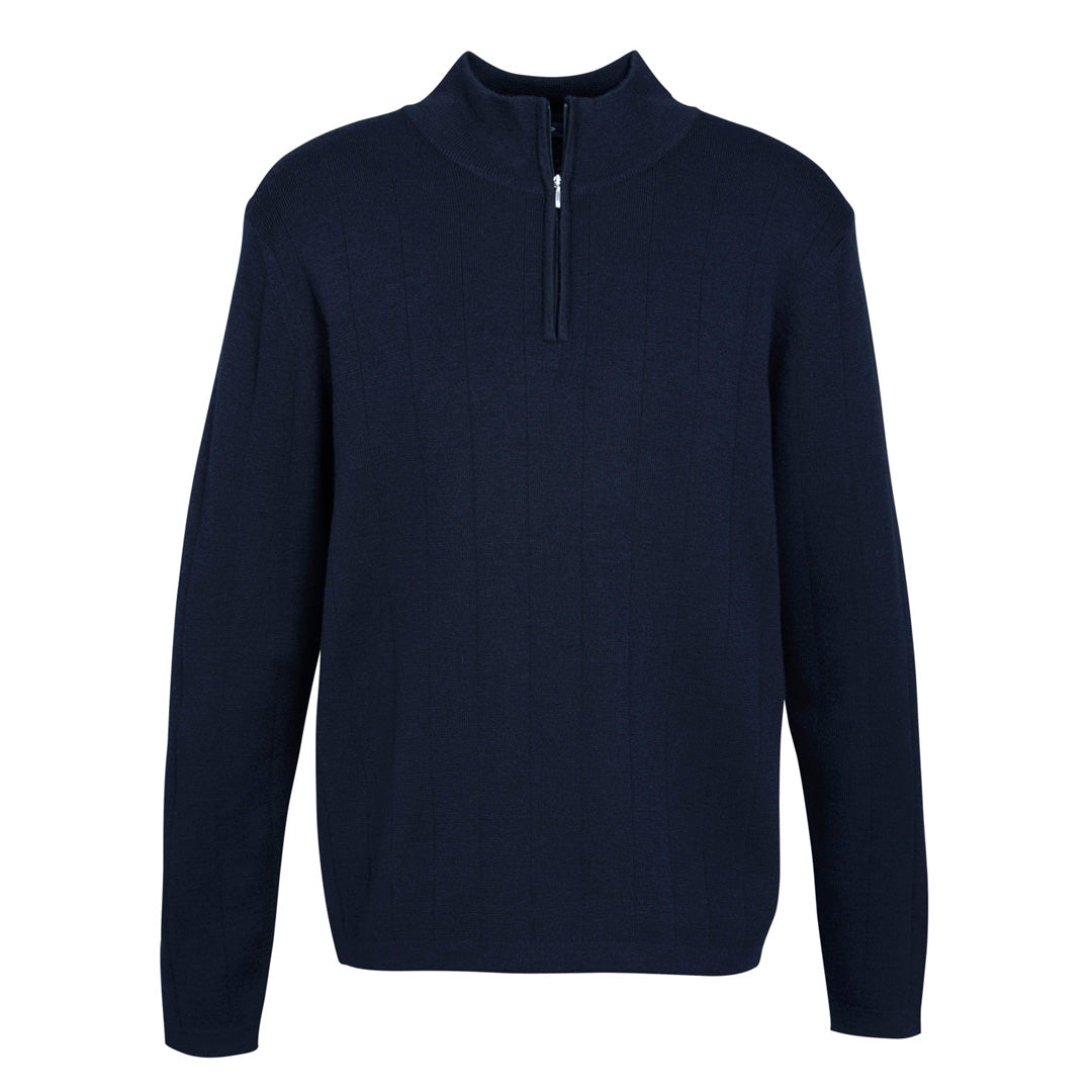 Biz Collection The Wool Rich Zip Collar Jumper | Mens Navy Outerwear
