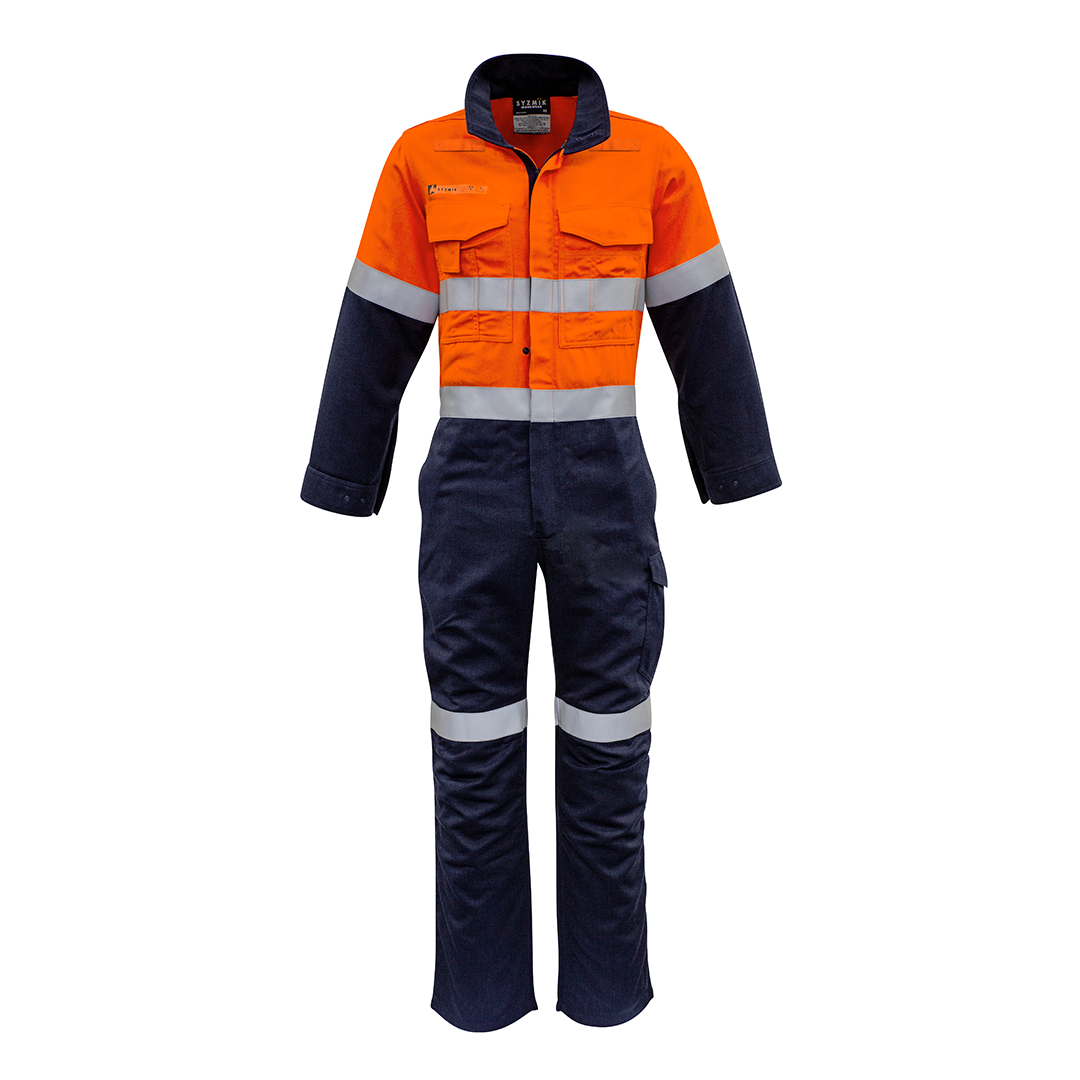 Syzmik The Tom Coverall | Mens | Hi Vis | Flame Resistant Orange/Navy Work Safety Protective Gear