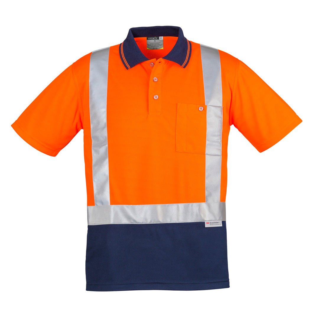 Syzmik The Hi Vis Spliced Polo | Shoulder Taped | Short Sleeve Orange/Navy Work Safety Protective Gear