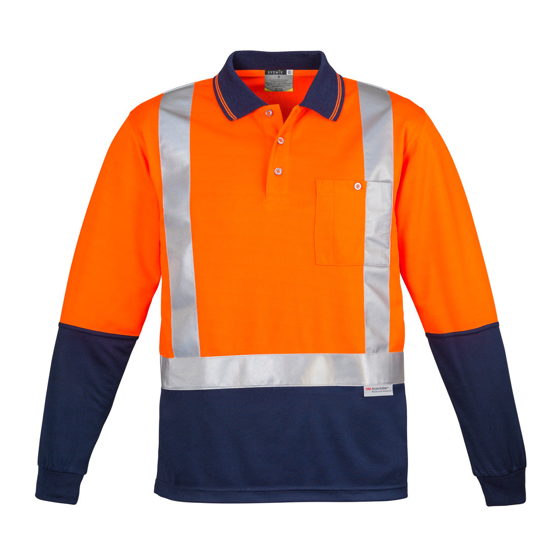 Syzmik The Hi Vis Spliced Polo | Shoulder Taped | Long Sleeve Orange/Navy Work Safety Protective Gear