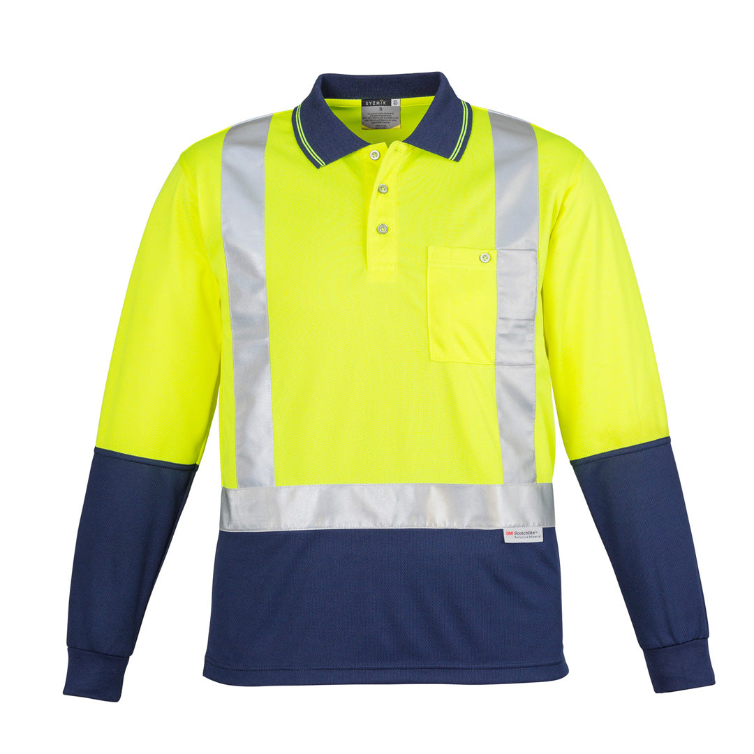 Syzmik The Hi Vis Spliced Polo | Shoulder Taped | Long Sleeve Yellow/Navy Work Safety Protective Gear