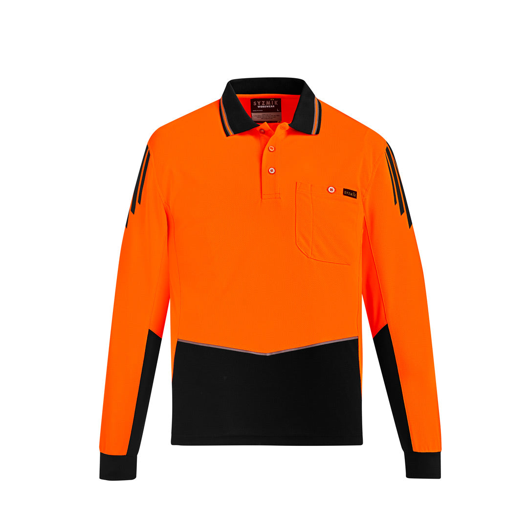 Syzmik The Flux Hi Vis Polo | Mens | Long Sleeve Orange/Black Shirts & Tops