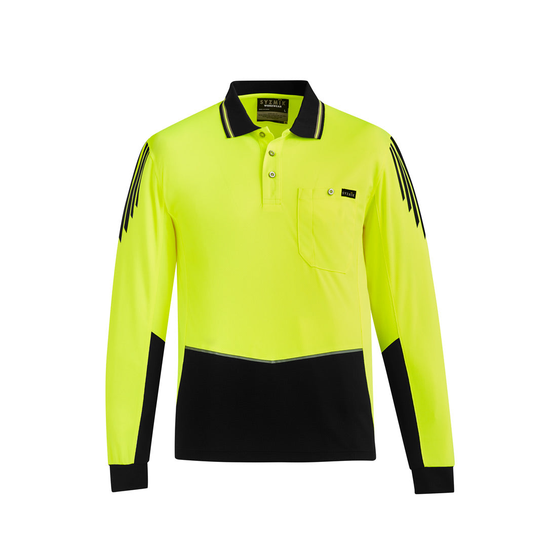 Syzmik The Flux Hi Vis Polo | Mens | Long Sleeve Yellow/Black Shirts & Tops