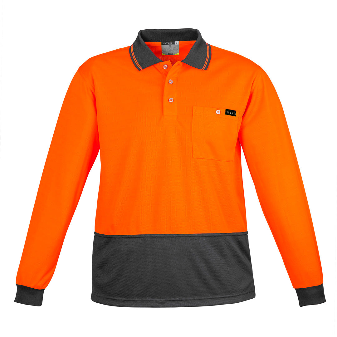 Syzmik The Comfort Back Polo | Mens | Long Sleeve Orange/Charcoal Shirts & Tops
