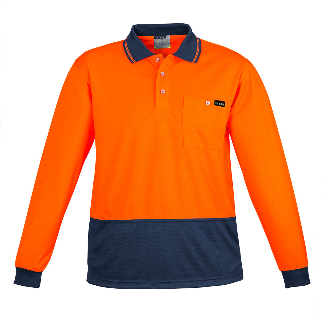 Syzmik The Comfort Back Polo | Mens | Long Sleeve Orange/Navy Shirts & Tops