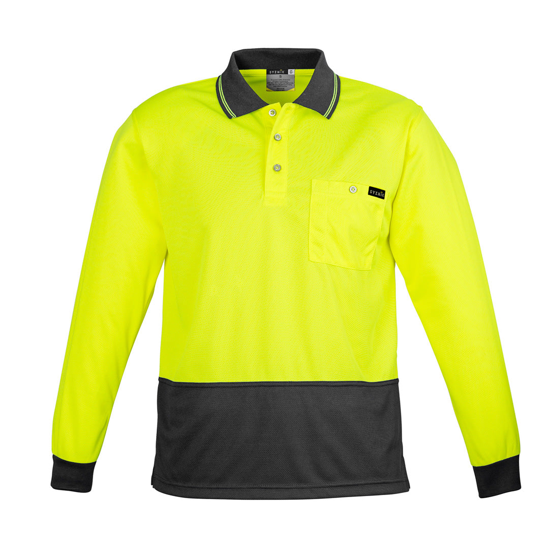 Syzmik The Comfort Back Polo | Mens | Long Sleeve Yellow/Charcoal Shirts & Tops