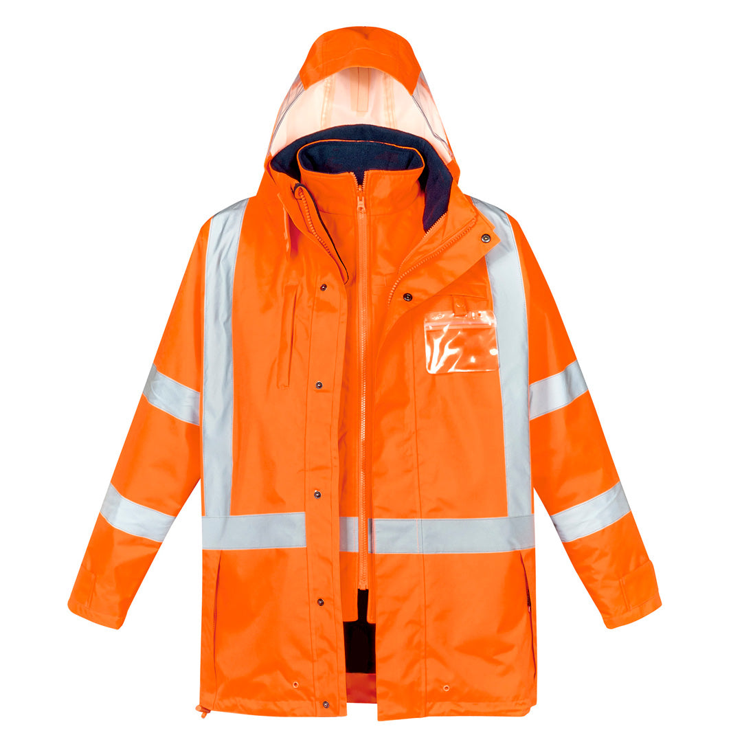 Syzmik The Hi Vis X Back Taped 4 in 1 Jacket | Unisex Orange/Navy Work Safety Protective Gear