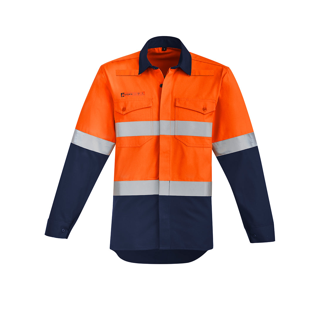 Syzmik The Peter Shirt | Mens | Hi Vis Taped | Flame Resistant | Open Front Orange/Navy Work Safety Protective Gear
