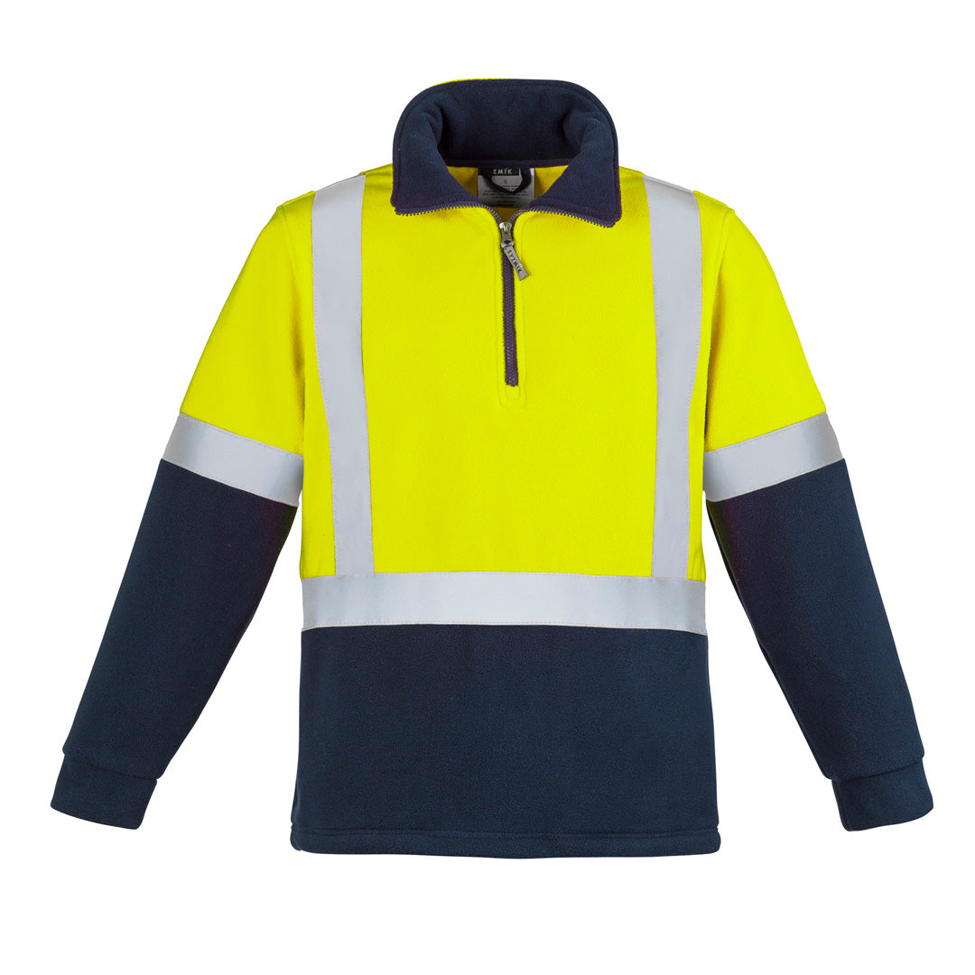 Syzmik The Hi Vis Shoulder Tape Polar Fleece Jumper | Mens Yellow/Navy Work Safety Protective Gear