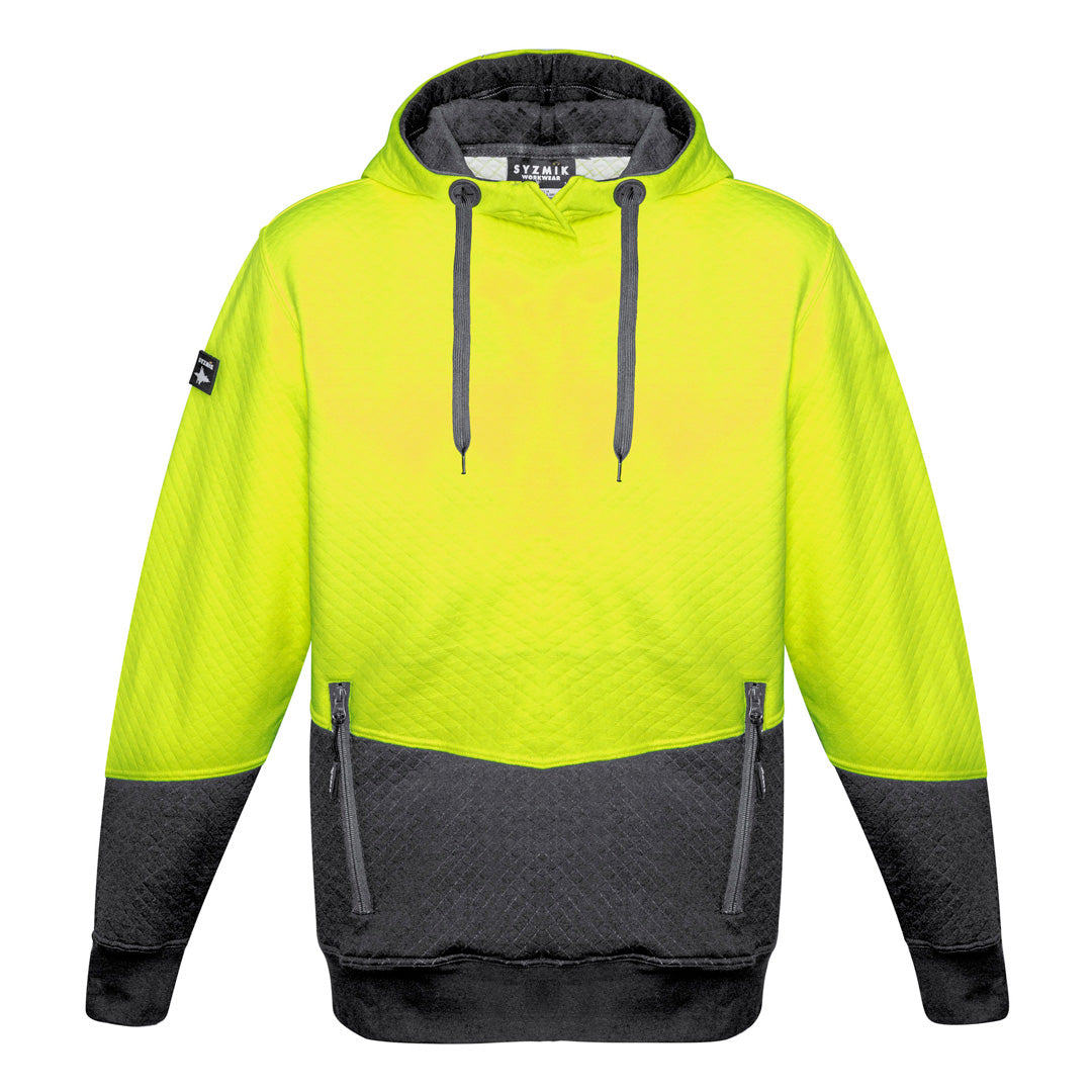 Syzmik The Hi Vis Textured Jacquard Hoodie | Pullover | Unisex Yellow/Charcoal Shirts & Tops