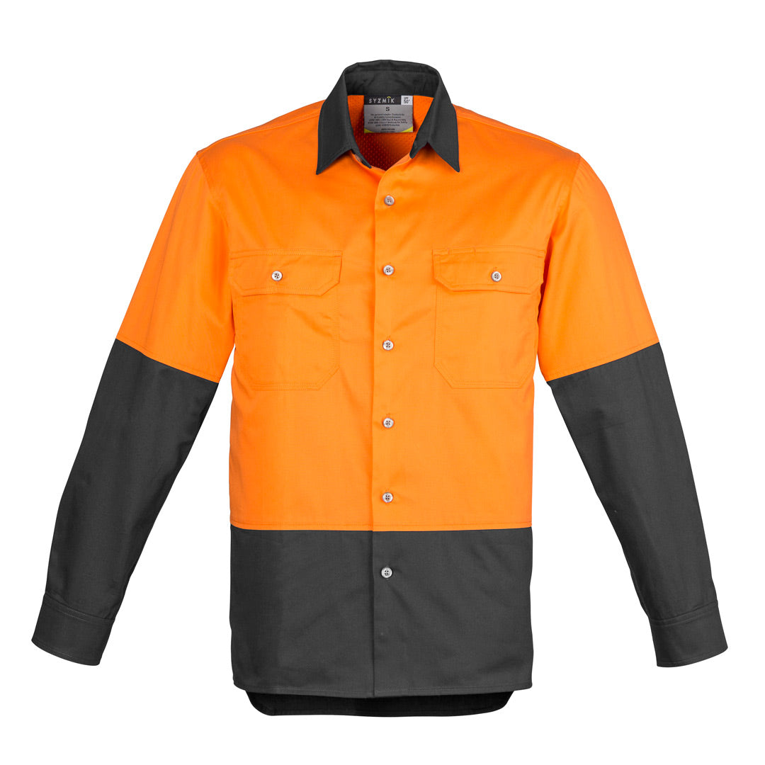 Syzmik The Matt Shirt | Mens | Long Sleeve Orange/Charcoal Shirts & Tops