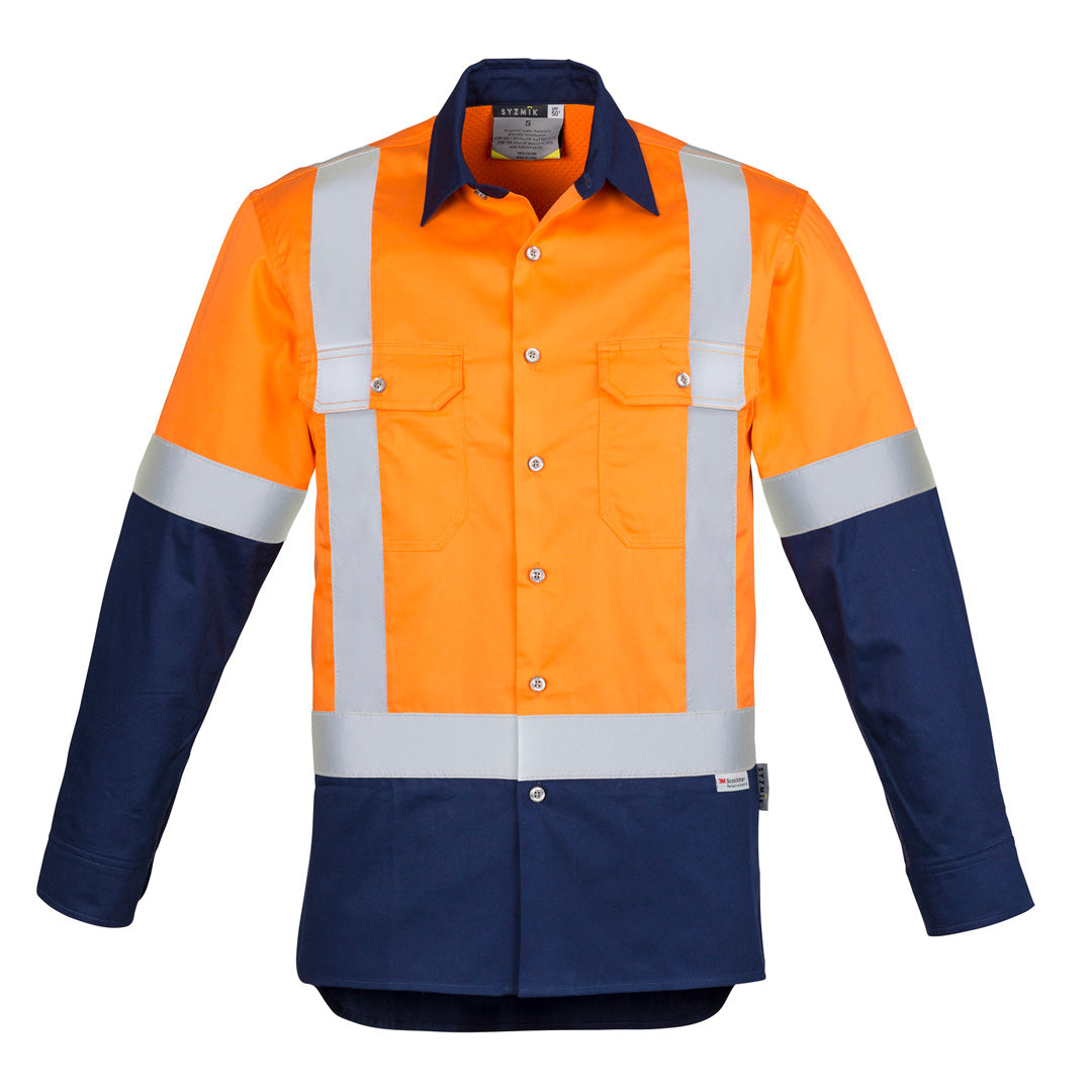 Syzmik The Industrial Shirt | Mens | Long Sleeve Orange/Navy Work Safety Protective Gear