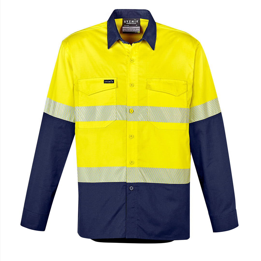 Syzmik The Rugged Segmented Shirt | Mens | Long Sleeve Yellow/Navy Work Safety Protective Gear