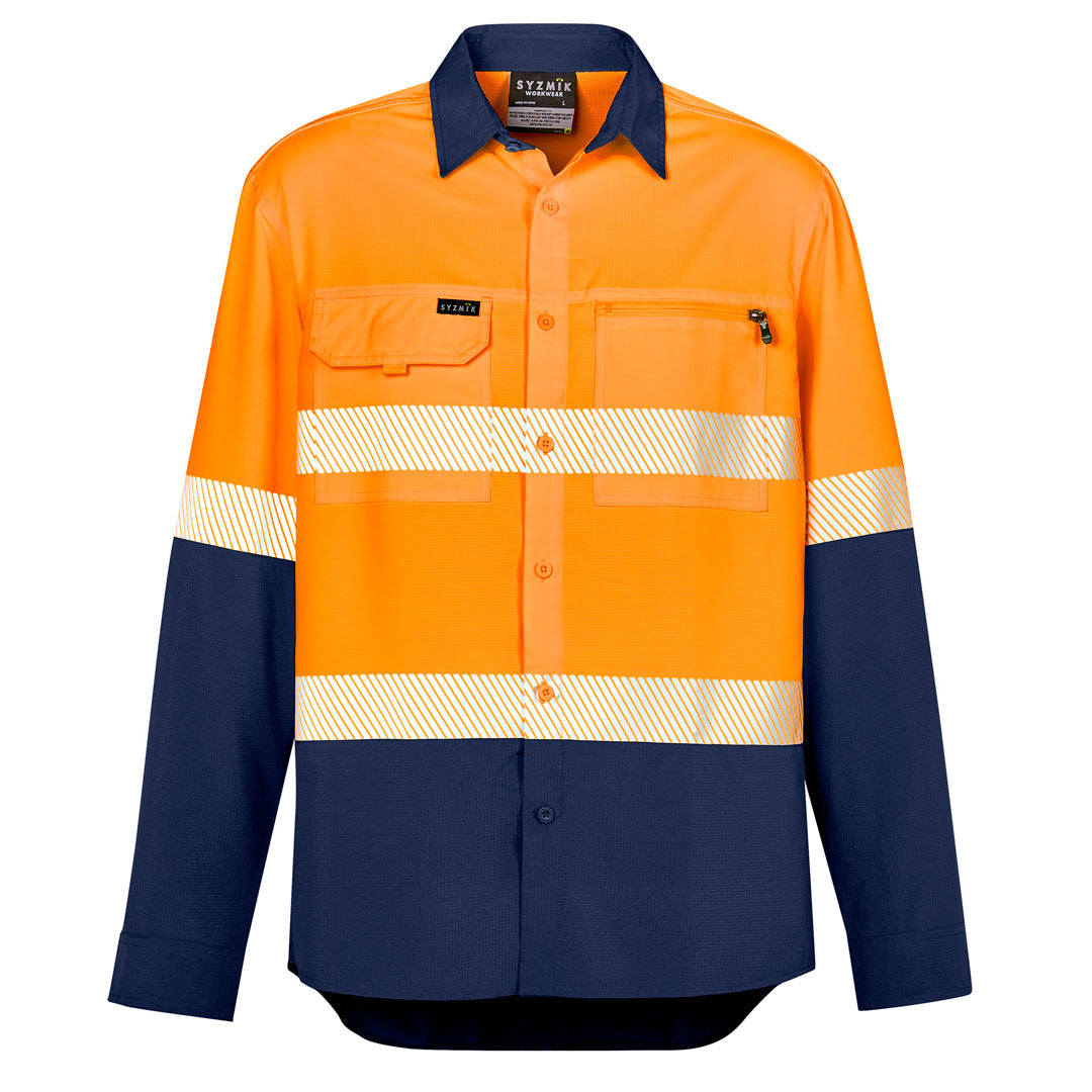Syzmik The Segmented Hi Vis Outdoor Shirt | Unisex | Long Sleeve Orange/Navy Work Safety Protective Gear
