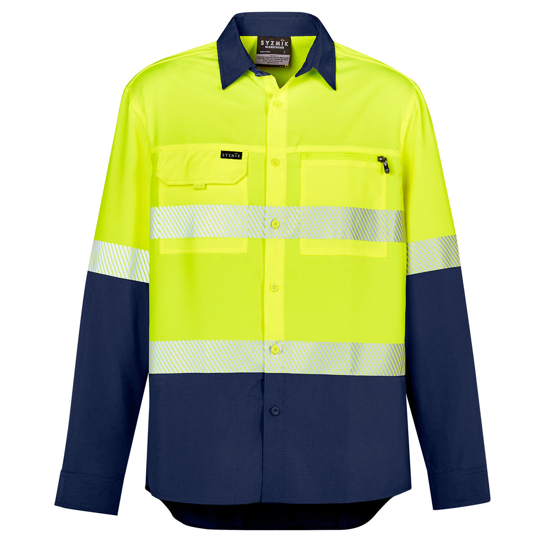 Syzmik The Segmented Hi Vis Outdoor Shirt | Unisex | Long Sleeve Yellow/Navy Work Safety Protective Gear