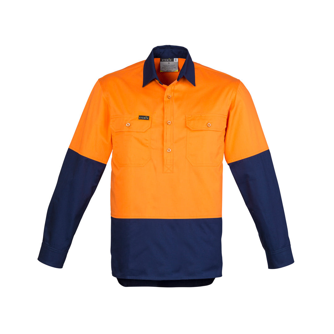 Syzmik The Ben Shirt | Mens | Long Sleeve Orange/Navy Shirts & Tops