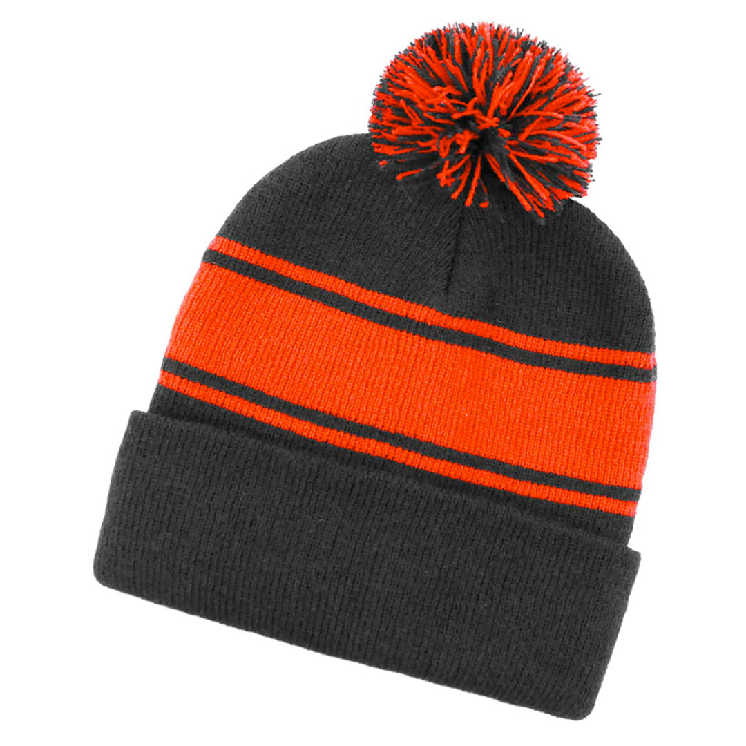 Grace Collection The Thick Stripe Pom Pom Beanie | Unisex Black/Red Hats