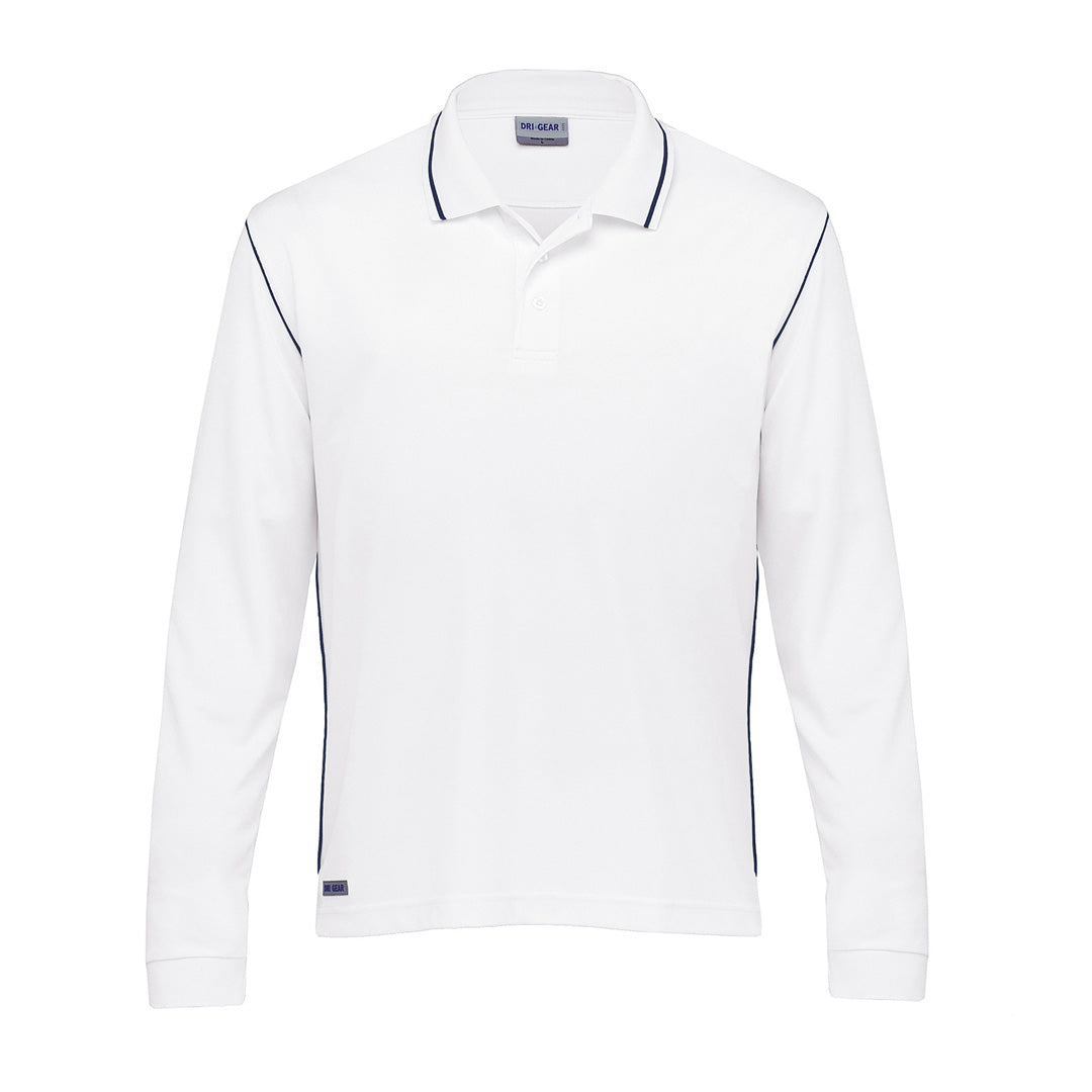 Gear for Life The Dri Gear Hype Polo | Long Sleeve | Adults White/Navy Shirts & Tops