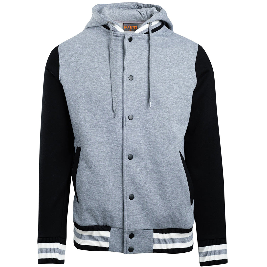 Ramo The Hooded Varsity Jacket | Mens Grey Marle/Black Coats & Jackets