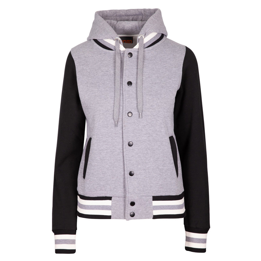 Ramo The Hooded Varsity Jacket | Ladies Grey Marle/Black Coats & Jackets